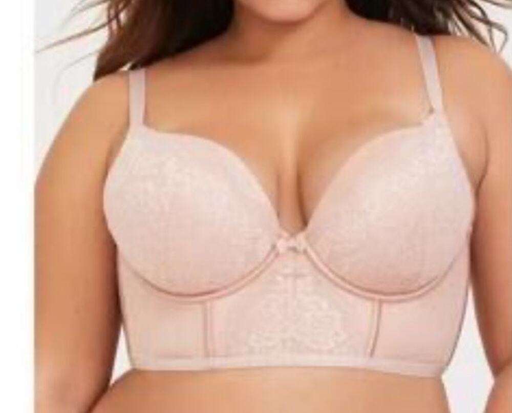 Torrid Curve 42D Bra Light Pink Lace Push Up Plunge Longline Bra